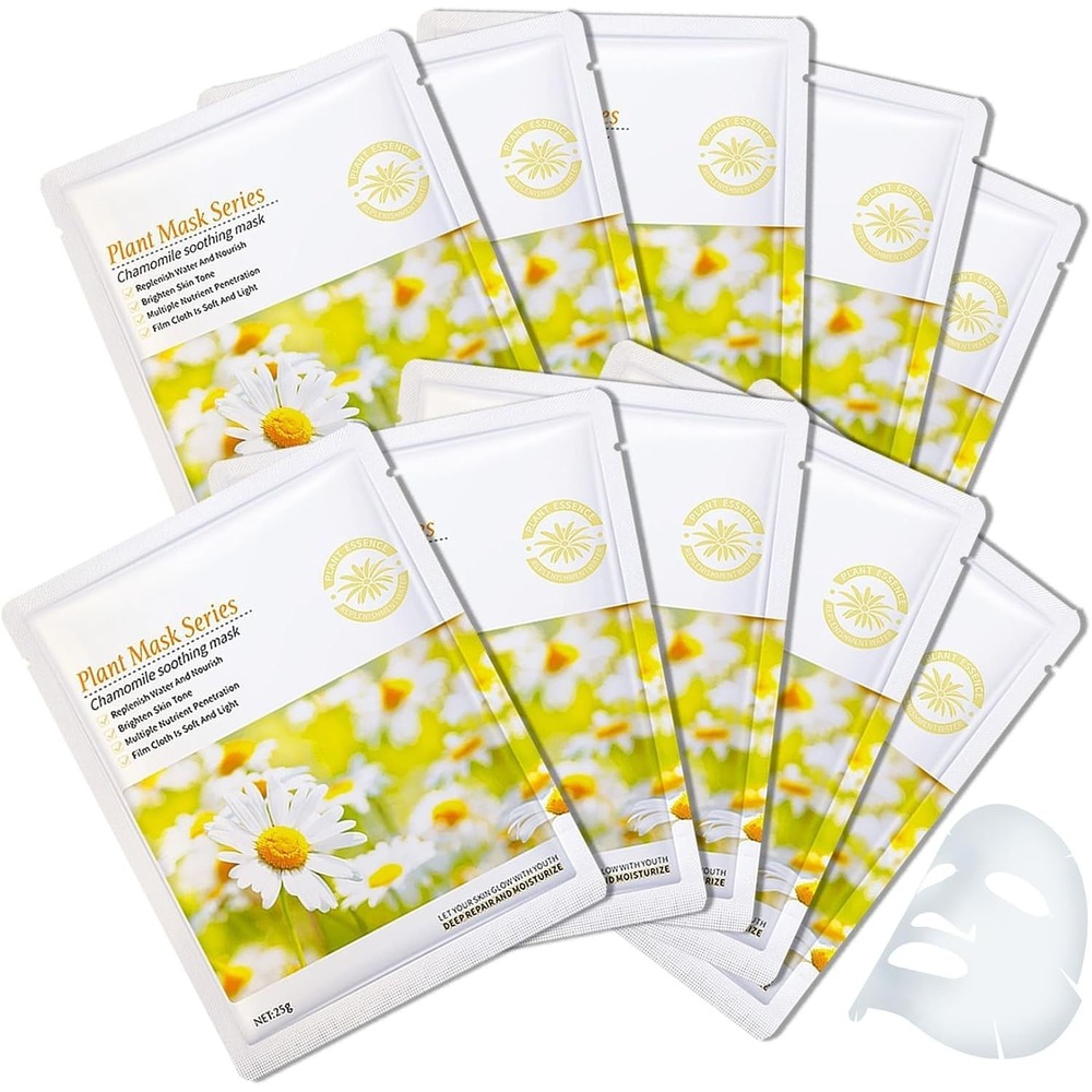 SADOER Plant Mask Series 10Pcs Chamomile Soothing Facial Sheet Mask Moisturizing